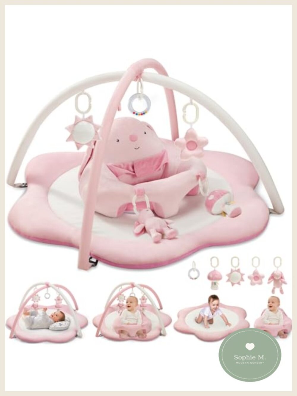 3-in-1 Baby Play Mat with Seat Detachable Toys Tummy Time Activity Gym